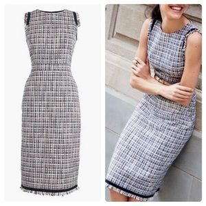 J. Crew Sheath Dress Light Tweed Fringe Midi 6